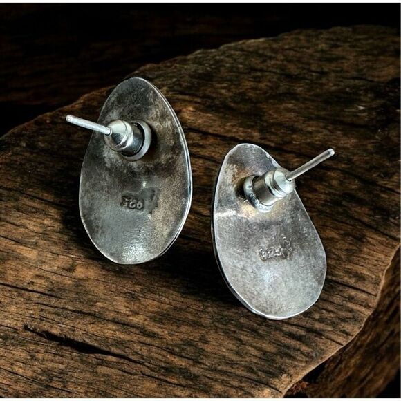 Vintage 925 Silver Balinese Earrings With Carnelian Stones - Picture 5 of 7